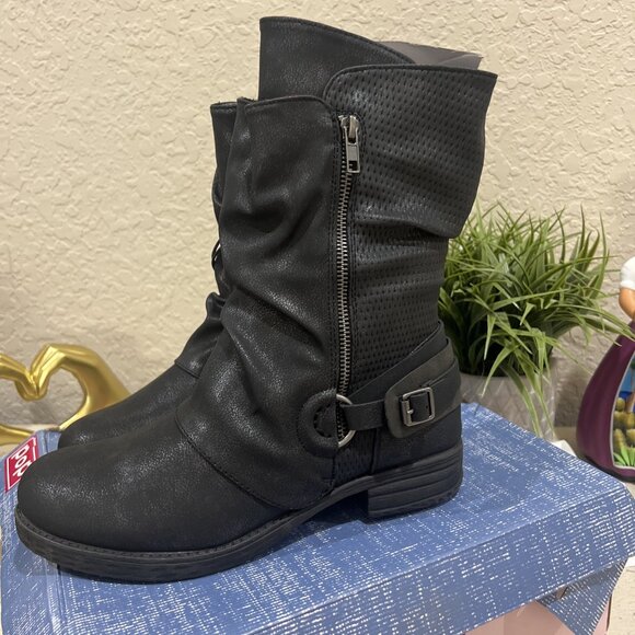 JELLYPOP Hailey KETO MOTO BLACK MOTORCYCLE Hailey MIDCALF BIKER BOOTS 9.5M Women - Picture 4 of 14